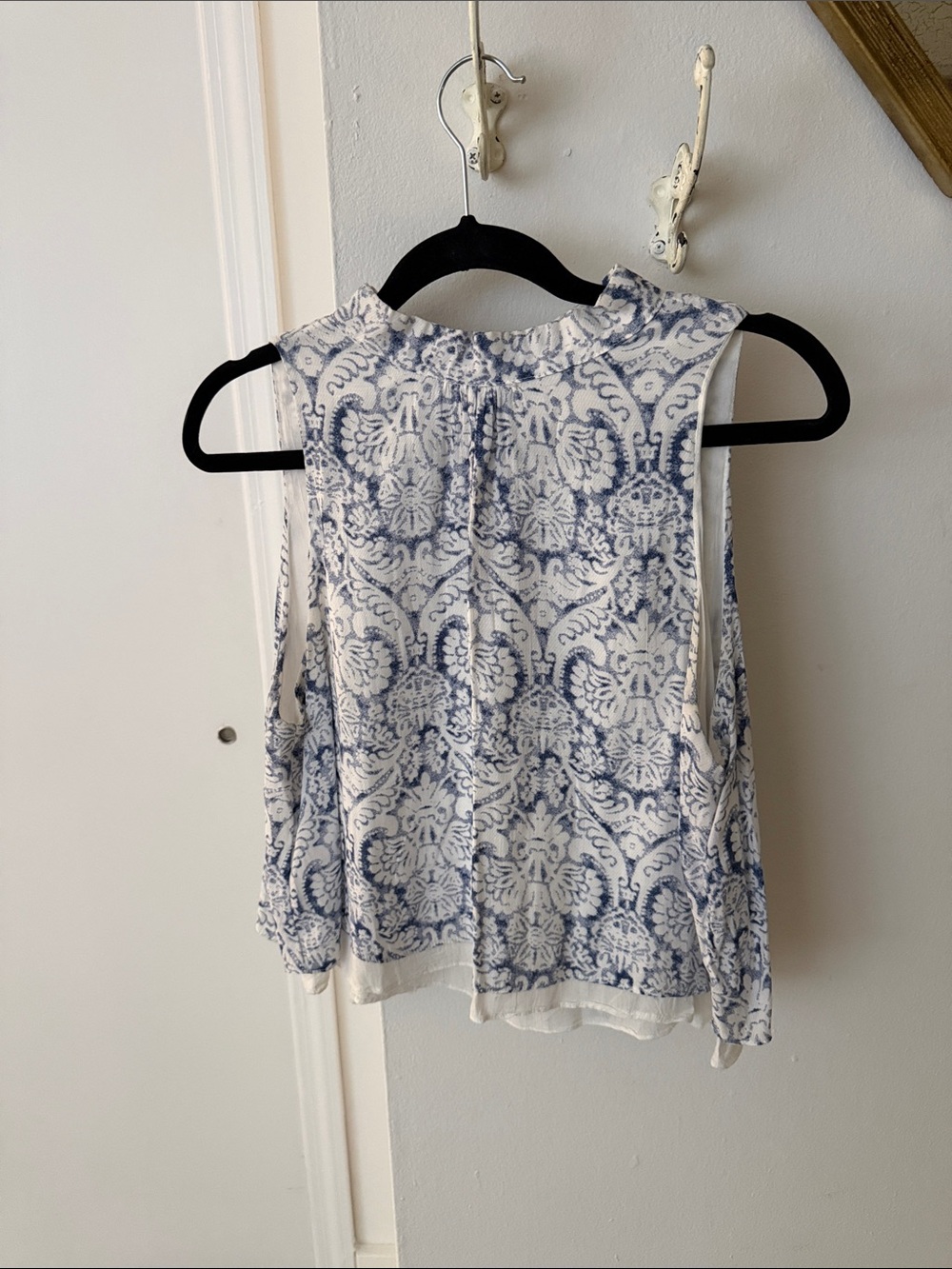 Blue and White Printed Sleeveless Tank Top